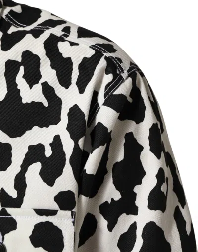 Pre-owned Dolce & Gabbana Black White Leopard Denim Blouson Men's Sweater () In Multi