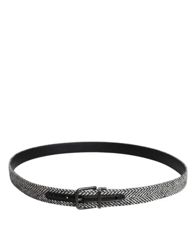 Dolce & Gabbana Black White Silver Tone Metal Buckle Belt In Multi