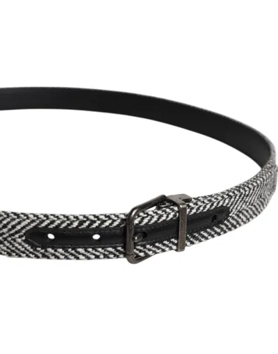 Dolce & Gabbana Black White Silver Tone Metal Buckle Belt In Multi