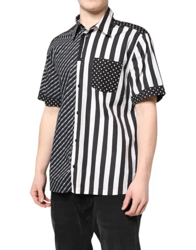 Pre-owned Dolce & Gabbana Black White Stripe Button Down Casual Men's Shirt () In Multi