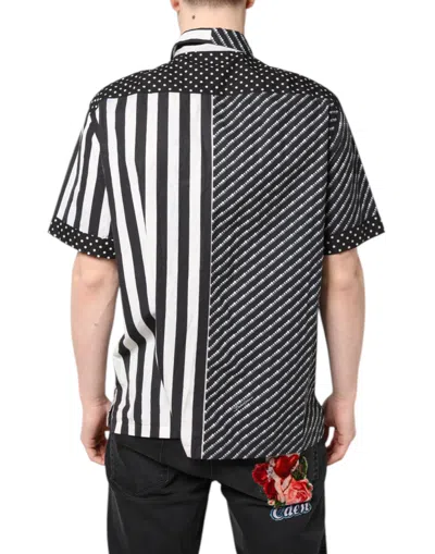Pre-owned Dolce & Gabbana Black White Stripe Button Down Casual Men's Shirt () In Multi