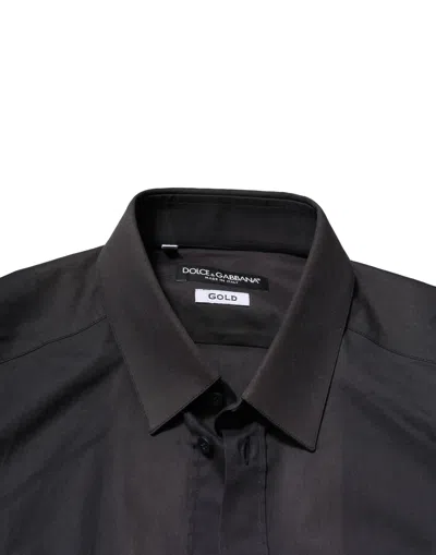 Pre-owned Dolce & Gabbana Blue Cotton Gold Long Sleeves Formal Men's Shirt ()