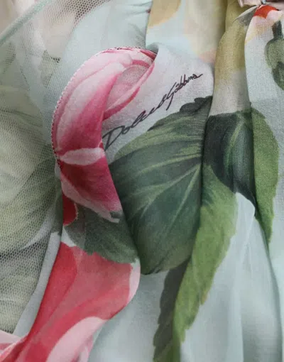 Pre-owned Dolce & Gabbana Blue Floral Print Tiered Long Maxi Women's Dress ()