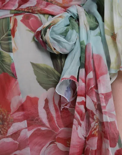 Pre-owned Dolce & Gabbana Blue Floral Print Tiered Long Maxi Women's Dress ()