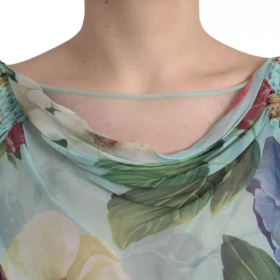 Pre-owned Dolce & Gabbana Blue Floral Print Tiered Long Maxi Women's Dress ()