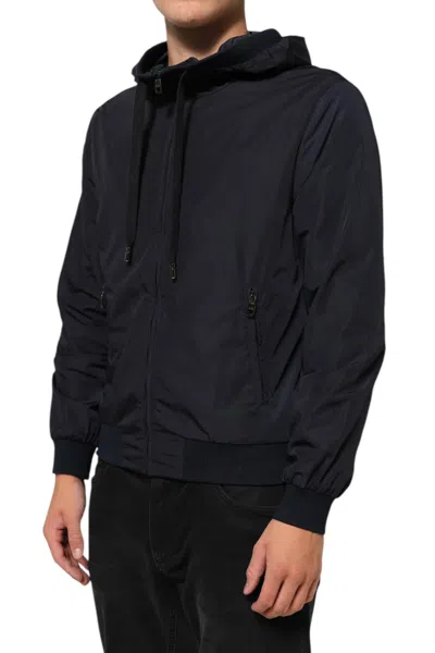 Pre-owned Dolce & Gabbana Blue Logo Tape Hooded Full Zip Bomber Men's Jacket ()