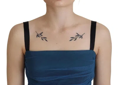 Pre-owned Dolce & Gabbana Blue Mesh Trim Ruched Tulle Sheath Women's Dress ()