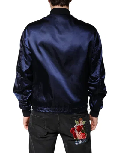 Pre-owned Dolce & Gabbana Blue Nylon Dg Crown Full Zip Bomber Men's Jacket ()