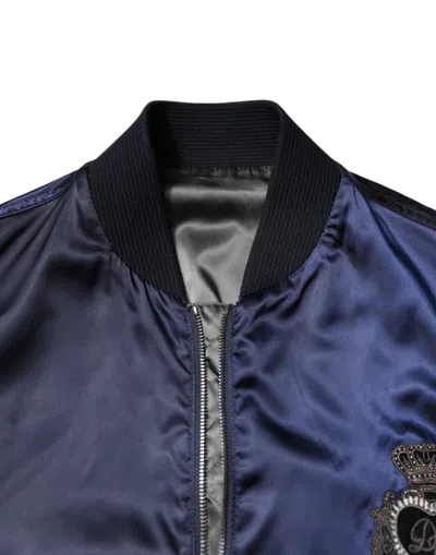 Pre-owned Dolce & Gabbana Blue Nylon Dg Crown Full Zip Bomber Men's Jacket ()