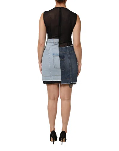 Dolce & Gabbana Blue Nylon Patchwork Denim Sheath Mini Dress In Blue