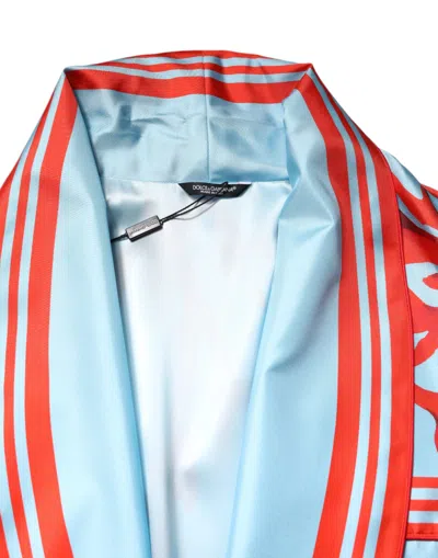 Pre-owned Dolce & Gabbana Blue Red Coral Print Wrap Robe Coat Men's Jacket ()
