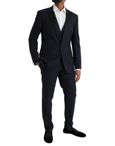 Pre-owned Dolce & Gabbana Blue Wool Martini 1 Button Men 3 Piece Men's Suit ()