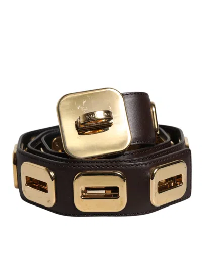 Pre-owned Dolce & Gabbana Dark Brown Leather Gold Rotating Buckle Women's Belt ()