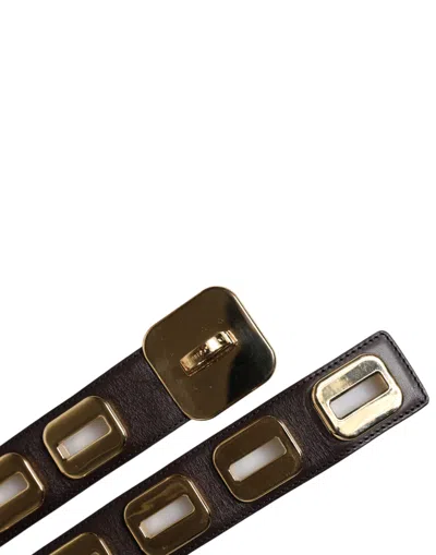 Pre-owned Dolce & Gabbana Dark Brown Leather Gold Rotating Buckle Women's Belt ()