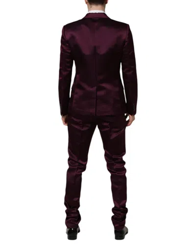 Dolce & Gabbana Dark Purple Silk 3piece Single Breasted Suit In Brown