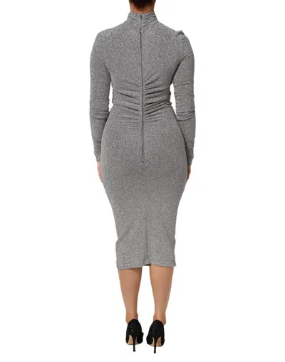 Dolce & Gabbana Gray Nylon Bodycon Sheath Long Sleeves Dress In Gray