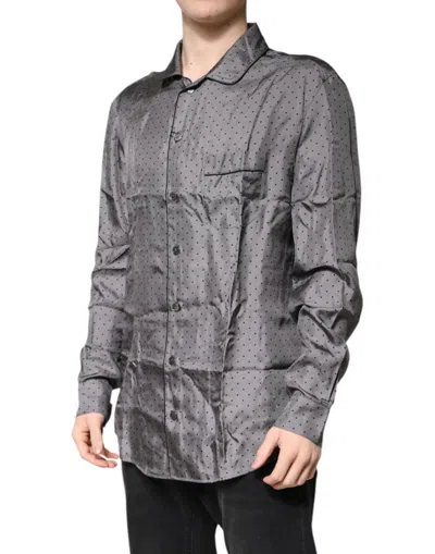 Pre-owned Dolce & Gabbana Gray Polka Dot Silk Long Sleeve Men's Shirt () In Multi