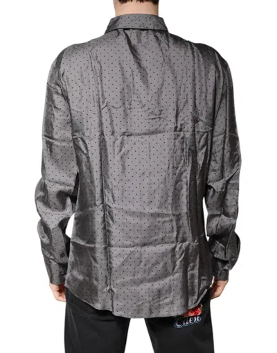 Pre-owned Dolce & Gabbana Gray Polka Dot Silk Long Sleeve Men's Shirt () In Multi