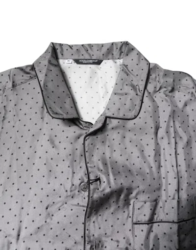 Pre-owned Dolce & Gabbana Gray Polka Dot Silk Long Sleeve Men's Shirt () In Multi