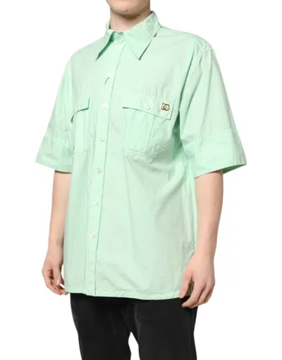 Pre-owned Dolce & Gabbana Green Cotton Short Sleeves Men Casual Men's Shirt ()