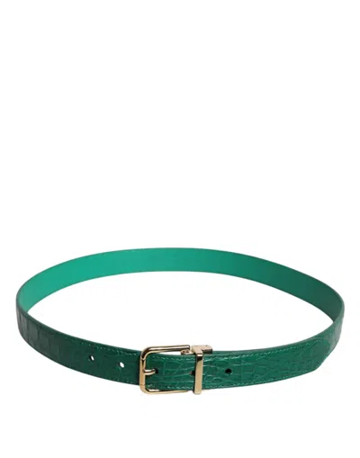 Dolce & Gabbana Green Leather Logo Metal Waist Buckle Women's Belt In Green
