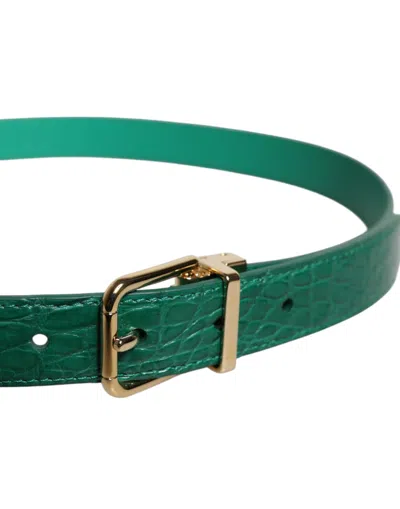 Dolce & Gabbana Green Leather Logo Metal Waist Buckle Women's Belt In Green