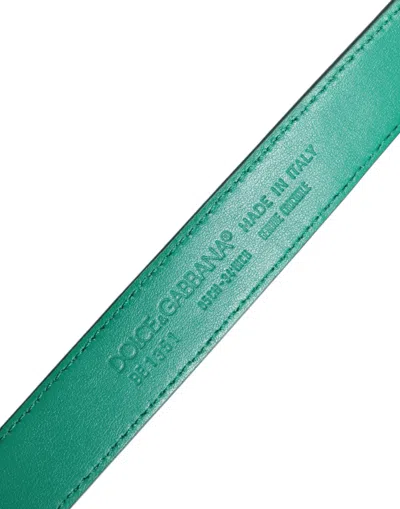 Dolce & Gabbana Green Leather Logo Metal Waist Buckle Women's Belt In Green