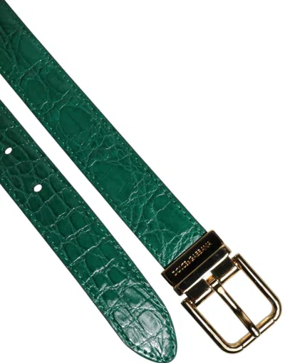 Dolce & Gabbana Green Leather Logo Metal Waist Buckle Women's Belt In Green