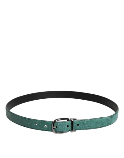 Dolce & Gabbana Green Ostrich Leather Silver Metal Buckle Women's Belt In Green