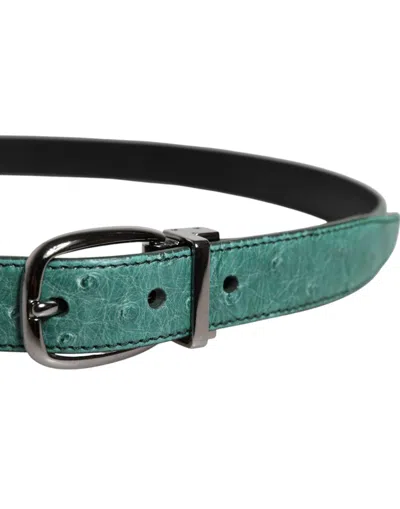Dolce & Gabbana Green Ostrich Leather Silver Metal Buckle Women's Belt In Green