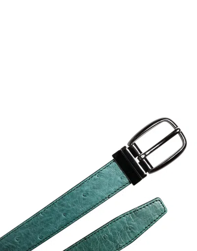 Dolce & Gabbana Green Ostrich Leather Silver Metal Buckle Women's Belt In Green