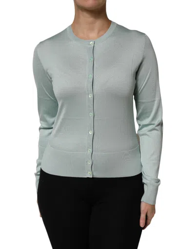 Dolce & Gabbana Light Green Silk Button Down Cardigan Sweater In Gray