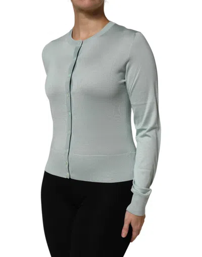 Dolce & Gabbana Light Green Silk Button Down Cardigan Sweater In Gray