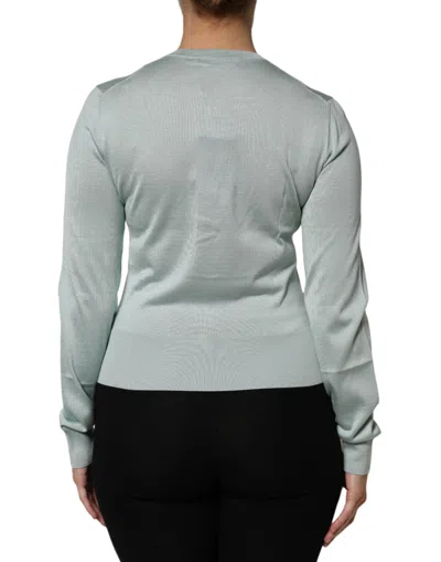 Dolce & Gabbana Light Green Silk Button Down Cardigan Sweater In Gray