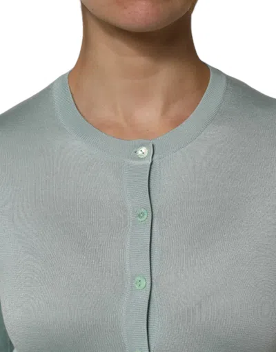Dolce & Gabbana Light Green Silk Button Down Cardigan Sweater In Gray