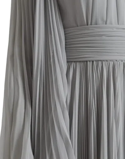 Pre-owned Dolce & Gabbana Light Grey Polyester Pleated Long Maxi Women's Dress () In Gray