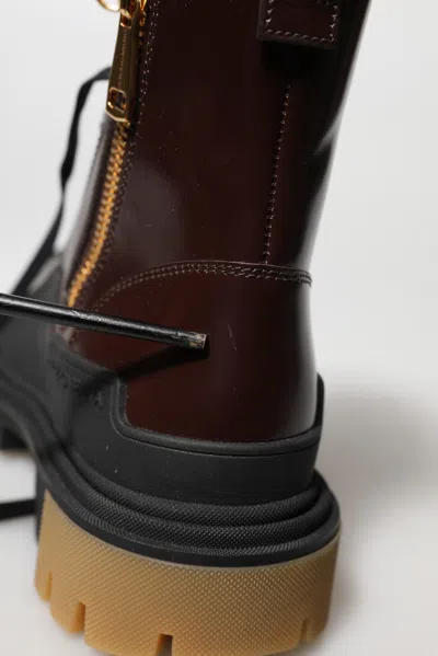 Pre-owned Dolce & Gabbana Maroon Leather Mid Calf Biker Boots Women's Shoes () In Burgundy