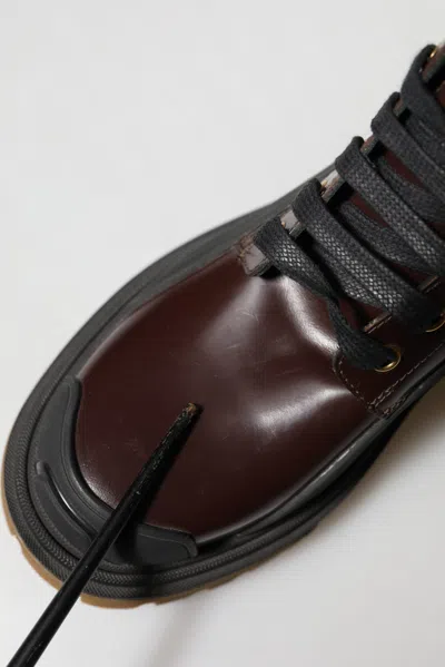 Pre-owned Dolce & Gabbana Maroon Leather Mid Calf Biker Boots Women's Shoes () In Burgundy