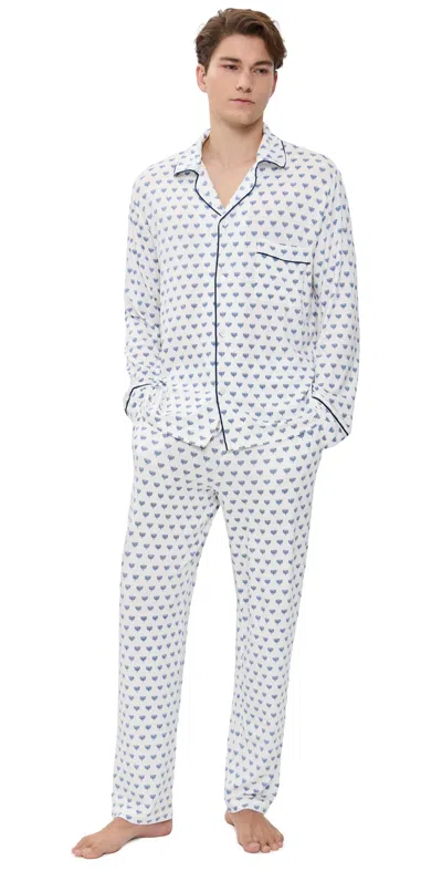 Eberjey William Printed Long Pajama Set Hannukah Glow Nouvean Navy/ny In White