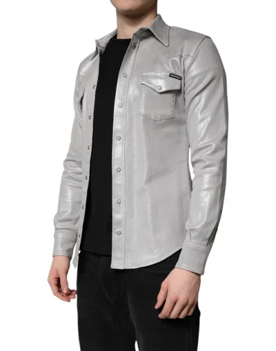 Pre-owned Dolce & Gabbana Metallic Gray Cotton Button Down Men's Shirt ()