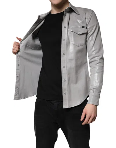 Pre-owned Dolce & Gabbana Metallic Gray Cotton Button Down Men's Shirt ()