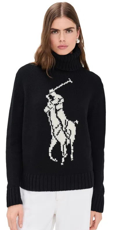 Polo Ralph Lauren Logo Wool Turtleneck Sweater In Black