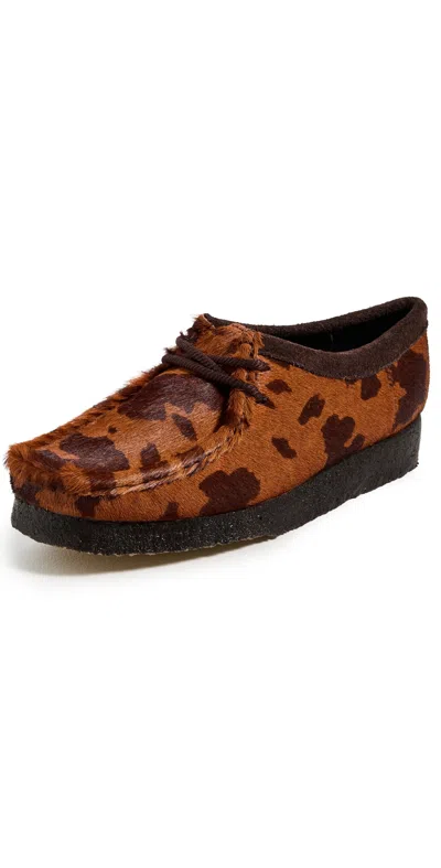 Clarks Cow Hair Wallabee Shoes Brown Cow Print In Brown