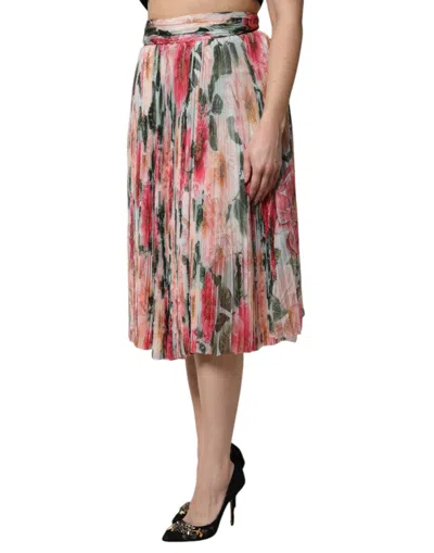 Dolce & Gabbana Multicolor Silk Floral High Waist Midi Skirt In Multi