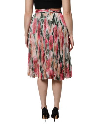 Dolce & Gabbana Multicolor Silk Floral High Waist Midi Skirt In Multi