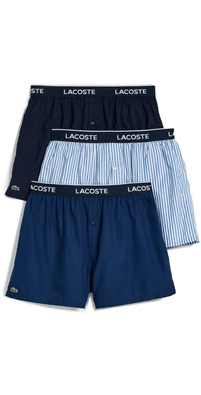 Lacoste Cotton Poplin Boxers 3 Pack Multi In Multi