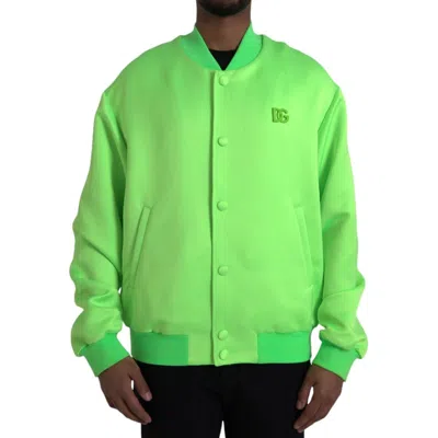 Pre-owned Dolce & Gabbana Neon Green Polyester Long Sleeves Men Bomber Men's Jacket ()