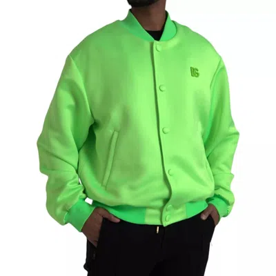 Pre-owned Dolce & Gabbana Neon Green Polyester Long Sleeves Men Bomber Men's Jacket ()