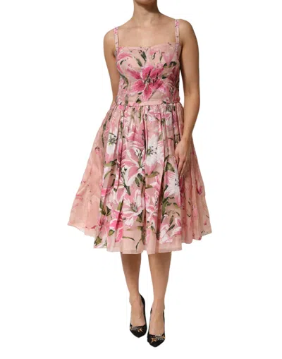 Pre-owned Dolce & Gabbana Pink Cotton Floral Pleated Sleeveless Women's Dress ()