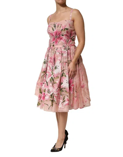 Pre-owned Dolce & Gabbana Pink Cotton Floral Pleated Sleeveless Women's Dress ()